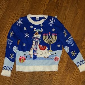 Blue Llama Holiday Hanukkah Ugly Funny Sweater